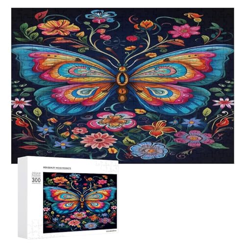Holzpuzzle für Erwachsene, 300/500/1000 Teile, buntes Blumen-Schmetterling, abstraktes Poster, naive Kunst, horizontales Holzpuzzle, Geschenke für Männer, Frauen und Senioren, Familienspiel von Generisch
