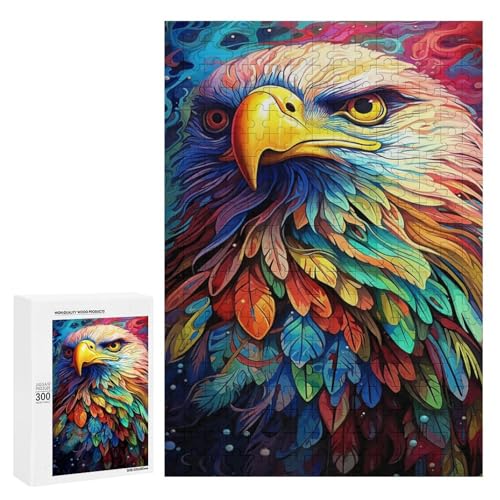 Holzpuzzle für Erwachsene, 300/500/1000 Teile, buntes Blumenadler, abstrakter Poster-Stil, naive Kunst, Holzpuzzle, einzigartige Form, Geburtstagsgeschenke für Erwachsene und Kinder, Familienspiel von Generisch