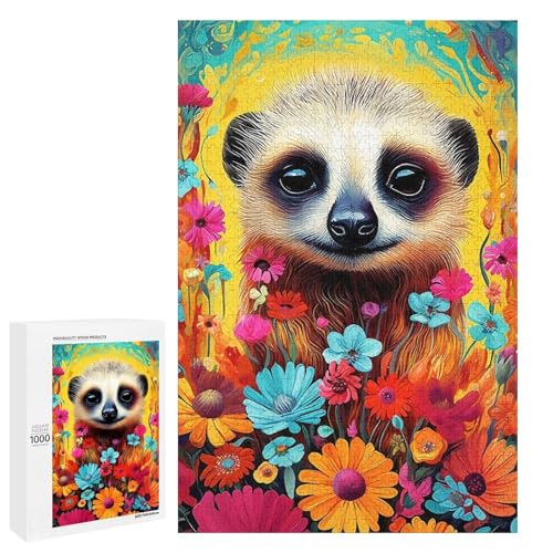 Holzpuzzle für Erwachsene, 300/500/1000 Teile, buntes Blumenerdmännchen, abstrakter Poster-Stil, naive Kunst, Holzpuzzle, einzigartige Form, Geburtstagsgeschenke für Erwachsene und Kinder von Generisch