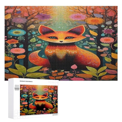 Holzpuzzle für Erwachsene, 300/500/1000 Teile, buntes Blumenfuchs, abstrakter Poster-Stil, naive Kunst, horizontales Holzpuzzle, Geschenke für Männer, Frauen und Senioren, Familienspiel von Generisch