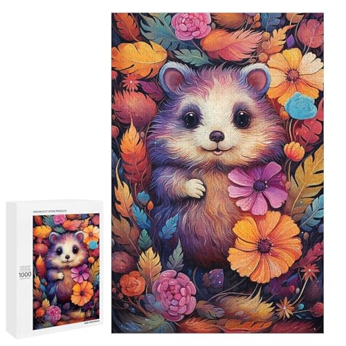 Holzpuzzle für Erwachsene, 300/500/1000 Teile, buntes Blumenhamster, abstrakter Poster-Stil, naive Kunst, Holzpuzzle, einzigartige Form, Geburtstagsgeschenke für Erwachsene und Kinder, Familienspiel von Generisch