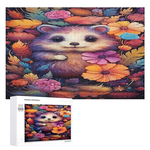 Holzpuzzle für Erwachsene, 300/500/1000 Teile, buntes Blumenhamster, abstrakter Poster-Stil, naive Kunst, horizontales Holzpuzzle, Geschenke für Männer, Frauen und Senioren, Familienspiel von Generisch