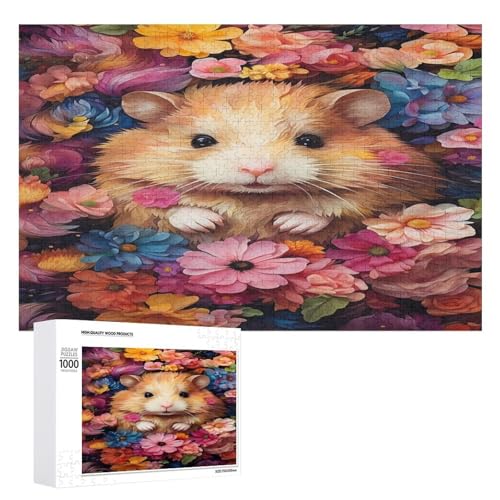 Holzpuzzle für Erwachsene, 300/500/1000 Teile, buntes Blumenhamster, abstrakter Poster-Stil, naive Kunst (2), horizontales Holzpuzzle, Geschenke für Männer, Frauen und Senioren, Familienspiel von Generisch