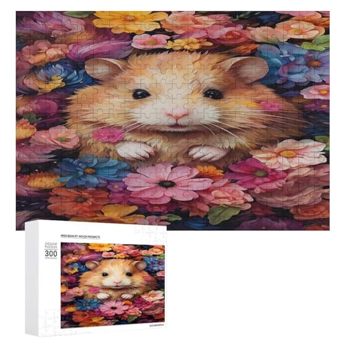 Holzpuzzle für Erwachsene, 300/500/1000 Teile, buntes Blumenhamster, abstrakter Poster-Stil, naive Kunst (2), horizontales Holzpuzzle, Geschenke für Männer, Frauen und Senioren, Familienspiel von Generisch