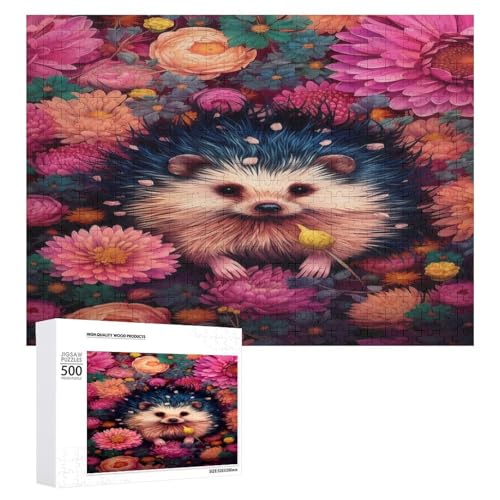 Holzpuzzle für Erwachsene, 300/500/1000 Teile, buntes Blumenhamster, abstrakter Poster-Stil, naive Kunst (3) Horizontales Holzpuzzle, Geschenke für Männer, Frauen und Senioren, Familienspiel von Generisch