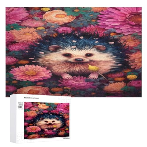 Holzpuzzle für Erwachsene, 300/500/1000 Teile, buntes Blumenhamster, abstrakter Poster-Stil, naive Kunst (3) Horizontales Holzpuzzle, Geschenke für Männer, Frauen und Senioren, Familienspiel von Generisch