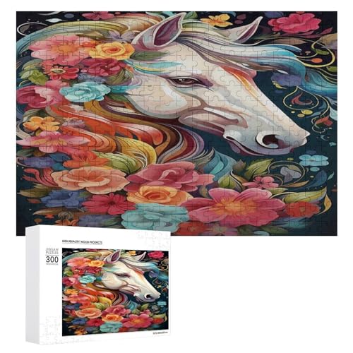 Holzpuzzle für Erwachsene, 300/500/1000 Teile, buntes Blumenpferd, abstrakter Poster-Stil, naive Kunst (2), horizontales Holzpuzzle, Geschenke für Männer, Frauen und Senioren, Familienspiel von Generisch