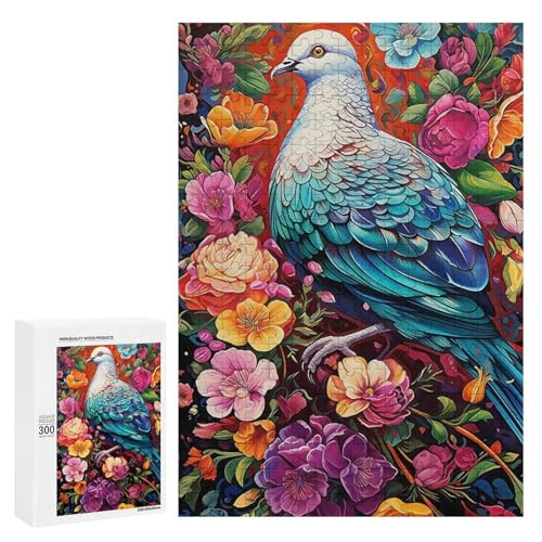 Holzpuzzle für Erwachsene, 300/500/1000 Teile, buntes Blumentauben, abstrakter Poster-Stil, naive Kunst, Holzpuzzle, einzigartige Form, Geburtstagsgeschenke für Erwachsene und Kinder, Familienspiel von Generisch