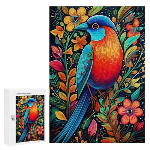 Holzpuzzle für Erwachsene, 300/500/1000 Teile, buntes Blumenvogel, abstraktes Poster, naive Kunst, Holzpuzzle, einzigartige Form, Geburtstagsgeschenke für Erwachsene und Kinder, Familienspiel von Generisch