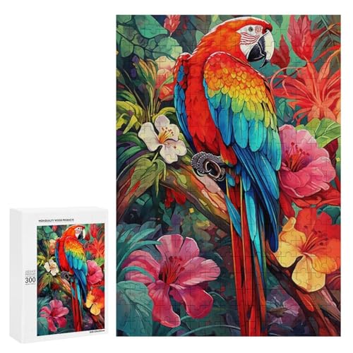 Holzpuzzle für Erwachsene, 300/500/1000 Teile, buntes Kakadu, abstraktes Poster, naive Kunst, Holzpuzzle, einzigartige Form, Geburtstagsgeschenke für Erwachsene und Kinder, Familienspiel, horizontal von Generisch