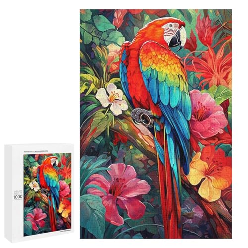 Holzpuzzle für Erwachsene, 300/500/1000 Teile, buntes Kakadu, abstraktes Poster, naive Kunst, Holzpuzzle, einzigartige Form, Geburtstagsgeschenke für Erwachsene und Kinder, Familienspiel, horizontal von Generisch