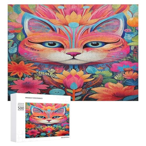 Holzpuzzle für Erwachsene, 300/500/1000 Teile, buntes florales Katze, abstraktes Poster, horizontales Holzpuzzle, Geschenke für Männer, Frauen und Senioren, Familienspiel von Generisch