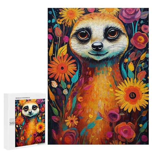 Holzpuzzle für Erwachsene, 300/500/1000 Teile, buntes florales Lama, abstrakter Poster-Stil, naive Kunst (2), Holzpuzzle, einzigartige Form, Geburtstagsgeschenke für Erwachsene und Kinder von Generisch