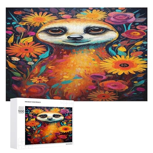 Holzpuzzle für Erwachsene, 300/500/1000 Teile, buntes florales Lama, abstrakter Poster-Stil, naive Kunst (2), horizontales Holzpuzzle, Geschenke für Männer, Frauen und Senioren, Familienspiel von Generisch