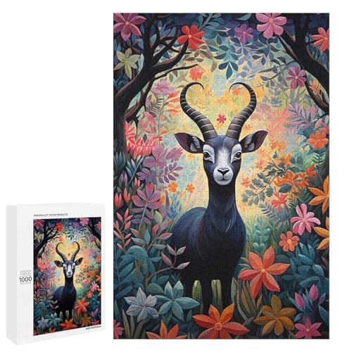 Holzpuzzle für Erwachsene, 300/500/1000 Teile, buntes florales Ziege, abstrakter Poster-Stil, naive Kunst, Holzpuzzle, einzigartige Form, Geburtstagsgeschenke für Erwachsene und Kinder, Familienspiel von Generisch