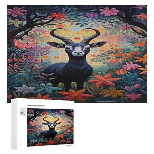 Holzpuzzle für Erwachsene, 300/500/1000 Teile, buntes florales Ziege, abstrakter Poster-Stil, naive Kunst, horizontales Holzpuzzle, Geschenke für Männer, Frauen und Senioren, Familienspiel von Generisch