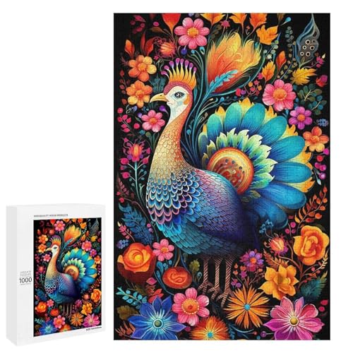 Holzpuzzle für Erwachsene, 300/500/1000 Teile, farbenfroher Pfau, abstrakter Poster-Stil, naive Kunst (2), Holzpuzzle, einzigartige Form, Geburtstagsgeschenke für Erwachsene und Kinder, Familienspiel von Generisch