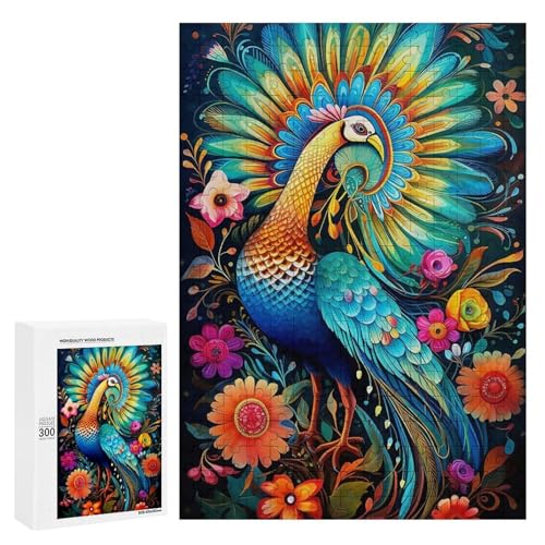 Holzpuzzle für Erwachsene, 300/500/1000 Teile, farbenfroher Pfau, abstrakter Poster-Stil, naive Kunst (3), Holzpuzzle, einzigartige Form, Geburtstagsgeschenke für Erwachsene und Kinder, Familienspiel von Generisch