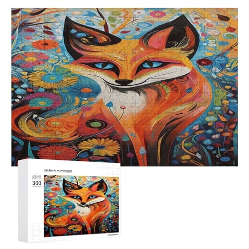 Holzpuzzle für Erwachsene, 300/500/1002 Teile, bunter Blumenfuchs, abstrakter Poster-Stil, naive Kunst, horizontales Holzpuzzle, Geschenke für Männer, Frauen und Senioren, Familienspiel von Generisch