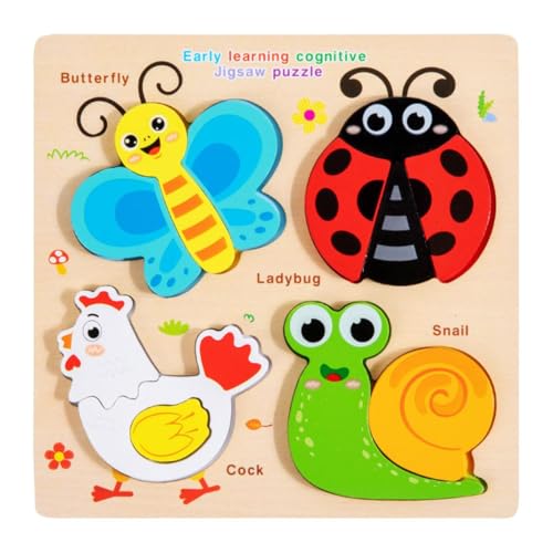 Holzpuzzle für Kinder Montessori Steckpuzzle Holz 3D Kinder Holzpuzzle Spielzeug Puzzle Lernendes Pädagogisches FrüHerziehungsspielzeug für Kleinkinder im Alter von 1–3 Jahren(8 Arten) (beige) von Generisch