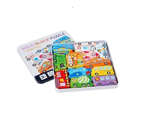 Holzpuzzle für Kleinkinder, Tiere, Obst, Dinosaurier, Fahrzeuge, je 12 Teile, Lernspielzeug, 3+ Jahre (Autos) von Generisch