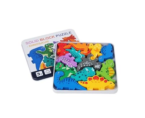 Holzpuzzle für Kleinkinder, Tiere, Obst, Dinosaurier, Fahrzeuge, je 12 Teile, Lernspielzeug, 3+ Jahre (Dinosaurier) von Generisch