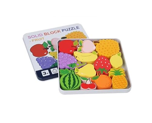 Holzpuzzle für Kleinkinder, Tiere, Obst, Dinosaurier, Fahrzeuge, je 12 Teile, Lernspielzeug, 3+ Jahre (Früchte) von Generisch