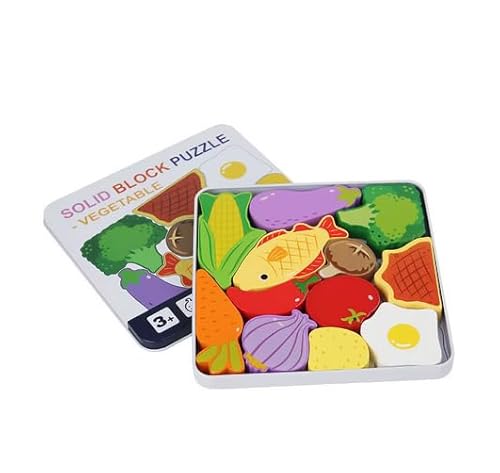 Holzpuzzle für Kleinkinder, Tiere, Obst, Dinosaurier, Fahrzeuge, je 12 Teile, Lernspielzeug, 3+ Jahre (Gemüse) von Generisch