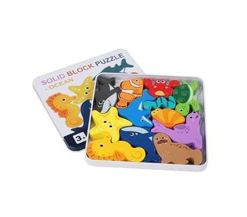Holzpuzzle für Kleinkinder, Tiere, Obst, Dinosaurier, Fahrzeuge, je 12 Teile, Lernspielzeug, 3+ Jahre (Ozean) von Generisch