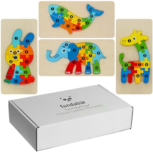 fundabär - Holzpuzzle für Kleinkinder (4er-Set) Pädagogisches Lernspielzeug mit Tiermotiven nach Montessori von Generisch