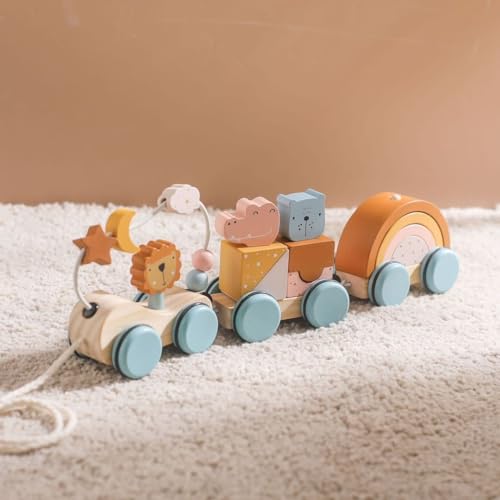 Holzspielzeug Eisenbahn zum Nachziehen, Bausteine, Greifspiel von Generisch