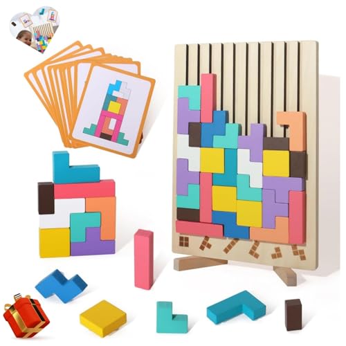 Holzstapelpuzzle, EIN Denkspielzeug, Russisches 3D-Bauspielzeug mit 10 Karten, Stressabbau-Spielzeug für Erwachsene, Familienaktivität, Geschenkidee (A) von Generisch
