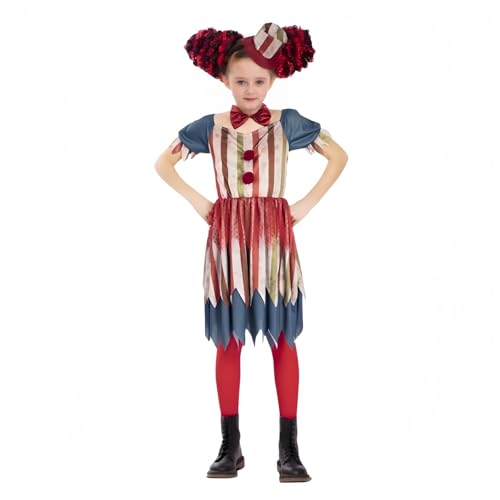 Horror Clown Kostüm, Gruseliges Clown Kostüm Outfit Kleid Jumpsuits Faschingskostüme für Halloween Karneval Party (Mädchen, 5-6Y) von Generisch