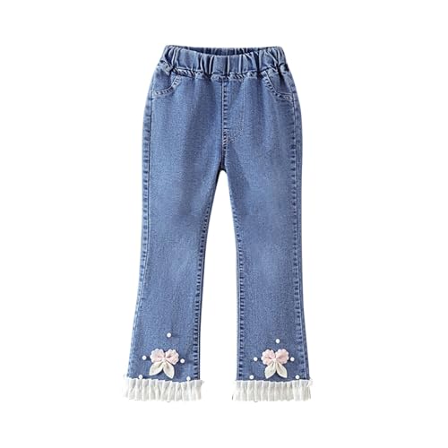 Hose für Mädchen, dehnbar, hohe Taille, schmale Denim-Hose, Fliege, Perlen, Spitzenbesatz, ausgestellte Schulhose, volle Länge, Jeans, Sommer, stilvoll, Bootcut, Streetwear, niedliche Geschenke Hose für Mädchen, dehnbar, hohe Taille, schmale Denim-Hose, Fliege, Perlen, Spitzenbesatz, ausgestellte Schulhose, volle Länge, Jeans, Sommer, stilvoll, Bootcut, Streetwear, niedliche Geschenke von Generisch