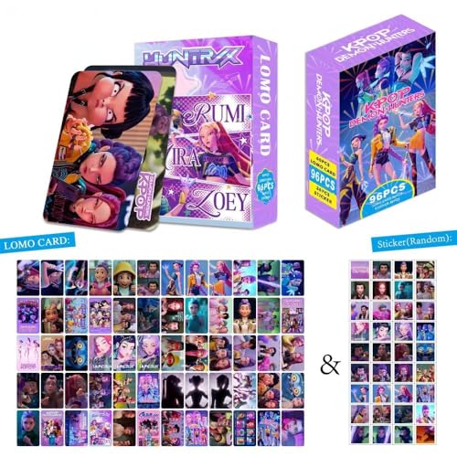 Huntrix Kpop 𝐊𝐩𝐨𝐩 𝐃𝐞𝐦𝐨𝐧 𝐇𝐮𝐧𝐭𝐞𝐫𝐬 Lomo Cards Karten Fotokarten Saja Boys Huntrix K-pop Rumi Mira Zoey Jinun Fotokartenset Geburtstagsgeschenk für Fans 60PCS Card+36PCS Stickers A10 von Generisch