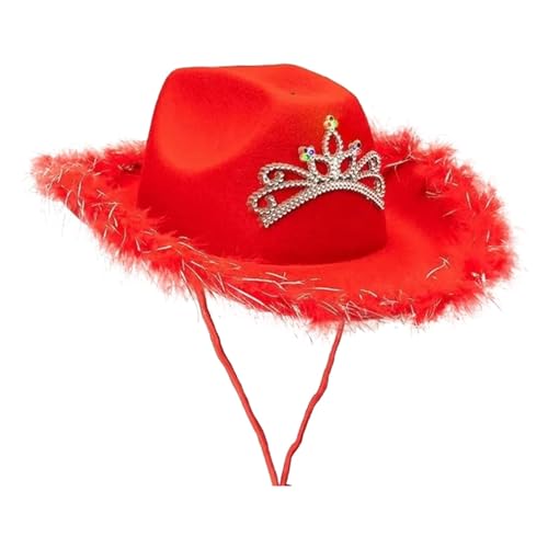Hut mit Federn, Federkrempe, Erwachsenengröße, Cowboyhut mit Federn für Kostüm, Party, Spielen, Verkleidungen, Outfits für Frauen, Katzenhut, Rot, Einheitsgröße von Generisch
