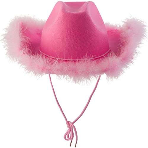 Hut mit Federn, Federkrempe, Erwachsenengröße, Cowboyhut mit Federn für Kostüm, Spielen, Verkleidungen, Outfits für Damen, Hundehut (Rosa, Einheitsgröße) von Generisch