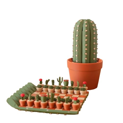 IAOPNOWB 3D Druck 32stk Kaktus Schachbrett Set, Aufrollbares Tragbares Kaktus-Motiv Reiseschachspiel, Einzigartige Figuren in Pflanzenform, Faltbares Schachbrett Geschenk für Pflanzenliebhaber von Generisch