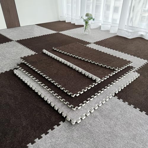 Ineinandergreifende Schaumstoff-Bodenmatte, 61 x 61 cm, dicke Plüsch-Puzzle-Fliesen für Heimdekoration, Schutz, bequem, quadratisch, C, 36 Fliesen in Kaffee- und Hellgrau Ineinandergreifende Schaumstoff-Bodenmatte, 61 x 61 cm, dicke Plüsch-Puzzle-Fliesen für Heimdekoration, Schutz, bequem, quadratisch, C, 36 Fliesen in Kaffee- und Hellgrau von Generisch