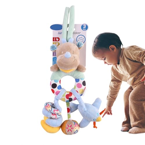 Interaktives Plüsch -Tierrasseln - Entzückendes Hängsspielzeug für Kinderwagen und Kinderbetten | Beruhigende Rhino-Rasseln mit strukturierten Stoffen, Entwicklungssensory Toy für Säuglinge 0-12 von Generisch