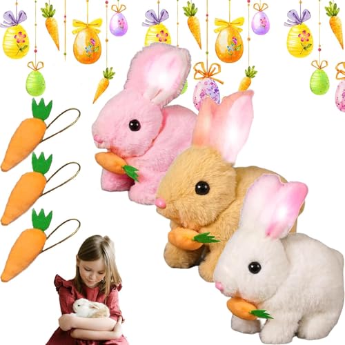 Interaktives Realistisches Hasenspielzeug - Kann Laufen und Sprechen, Hüpfen und Ohren Bewegen für Kinder, Perfekt für Ostern (Braun+Weiß+Pink) von Generisch
