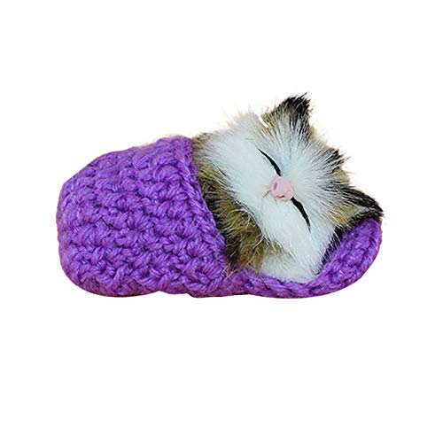 Interaktives Schlafend Fellige Katze Puppe Gefüllte Lebensechte Plüschtier Plüsch-Katze Realistische Dekorationstiere mit Sound-Geschenke Geburtstagsgeschenk für Erwachsene (Purple, One Size) von Generisch