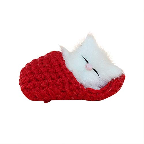 Interaktives Schlafend Fellige Katze Puppe Gefüllte Lebensechte Plüschtier Plüsch-Katze Realistische Dekorationstiere mit Sound-Geschenke Geburtstagsgeschenk für Erwachsene (Red, One Size) von Generisch