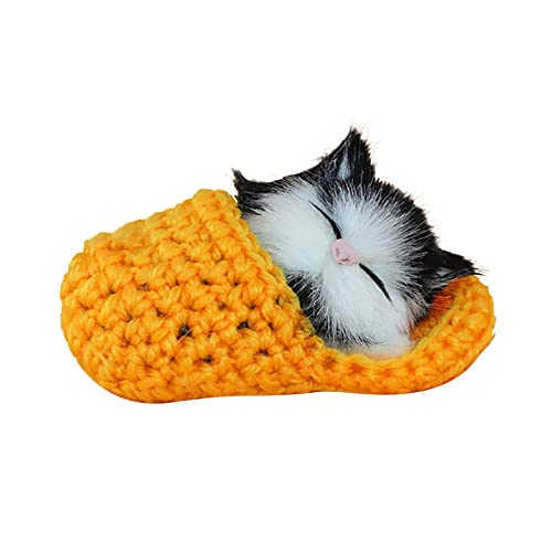 Interaktives Schlafend Fellige Katze Puppe Gefüllte Lebensechte Plüschtier Plüsch-Katze Realistische Dekorationstiere mit Sound-Geschenke Geburtstagsgeschenk für Erwachsene (Yellow, One Size) von Generisch
