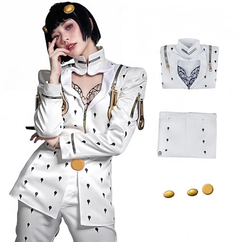 JJBA Cosplay Kostüm, Bucciarati Cosplay Outfit, JJBA Bucciarati Uniform Anzug mit Brustschnitt für Halloween (Weiß, 2XL) von Generisch