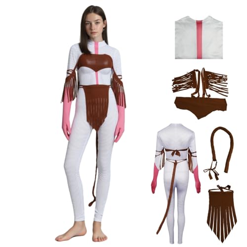 Jake Neytiri's Opponent Varang Kostüm Cosplay Varang Cosplay 3D Bodysuit mit Quaste Zubehör & Schwanz Halloween Kostüme Verkleidung Erwachsene für Party (Weiß, L) von Generisch