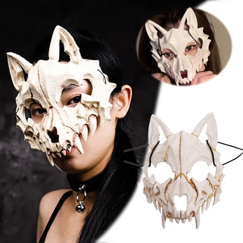 Japanische Halloween-Maske aus Kunstharz, halbes Gesicht, gruselig, Cosplay, dekorative Terrifier-Maske (Beige, 4,20 x 17 x 8 cm) von Generisch