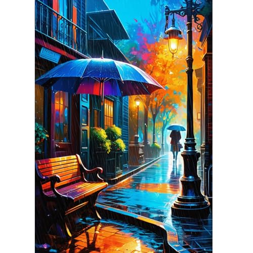 Jigsaw Puzzle 1000 Teile für Erwachsene, Stadt im Regen, Farbenfrohes Legespiel, Pädagogisches Spiel Herausforderung Spielzeug, Impossible Geschicklichkeitsspiel für die Ganze Familie von Generisch