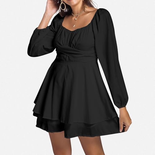 Jumpsuit Damen Elegant, Discounter, Piratenkostüm Damen, Off Shoulder Strampler Kleid Einfarbige Langarm Rüschen Kleid Elegant Chiffon Minikleid Kurz Boho Overalls Sommer Jumpsuit Karneval Kostüm von Generisch