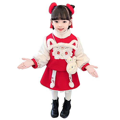 Jumpsuit Kinder Baby Kinder Hanfu Winter Hase Mantel Jacke Röcke Set Für Chinesisches Neujahr Warm Tang Anzug Mit Tasche Performance Kostüme Geschenke Baby (Red, 4-5 Years) von Generisch